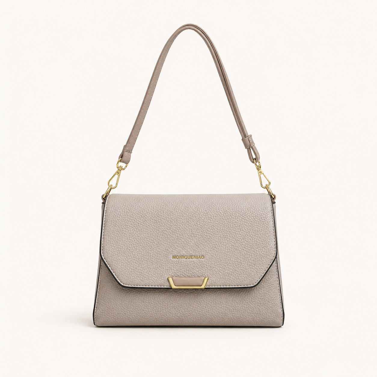 Bolso de Hombro Taupe con Herrajes Dorados
