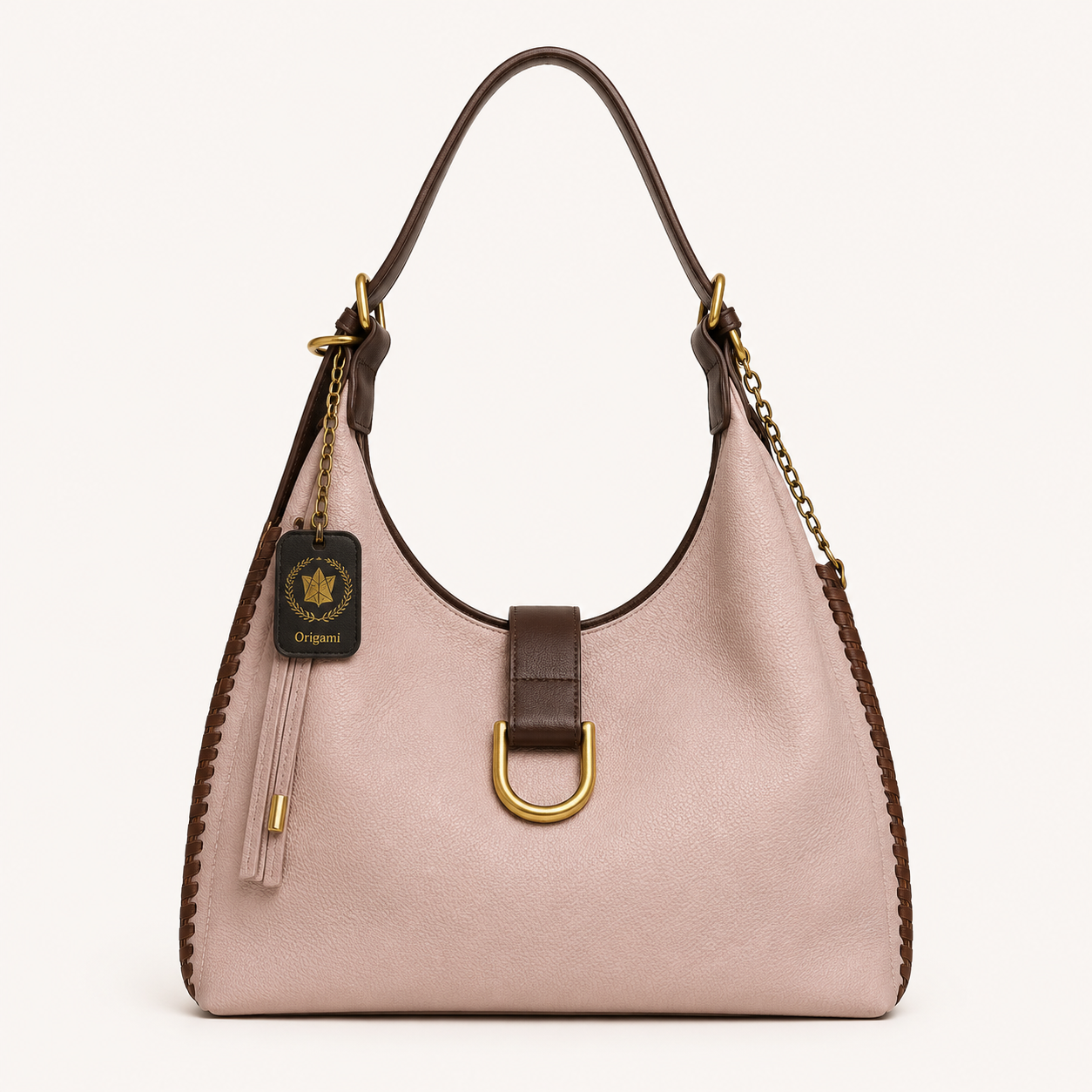 Bolso Hobo Rosa con Detalles Café