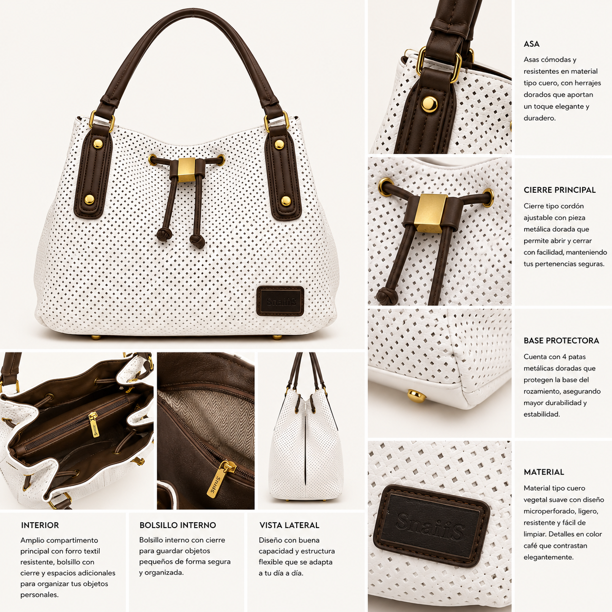 Bolso Blanco con Asas Café