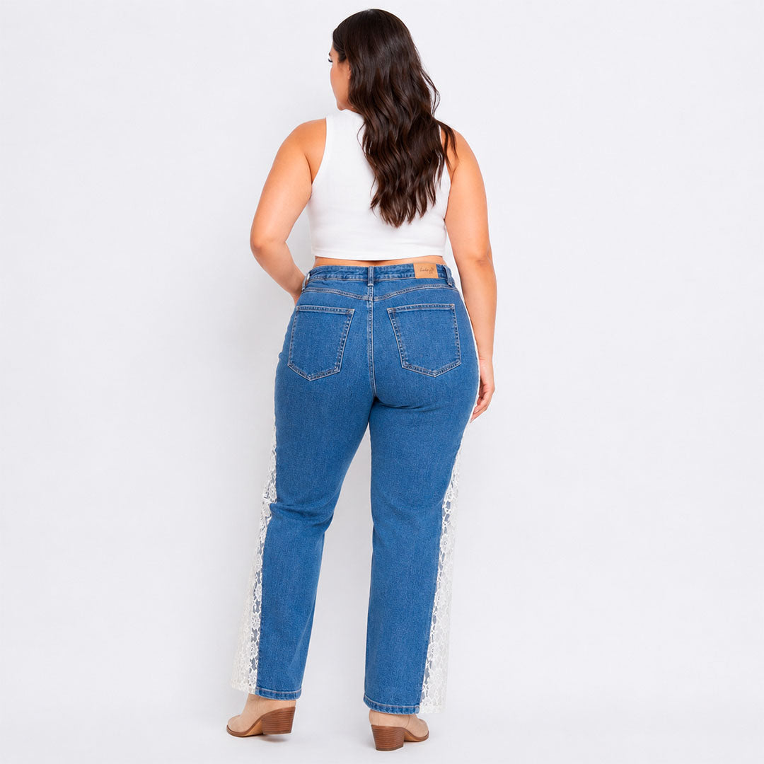 Jeans Denim Encaje Lateral Chic