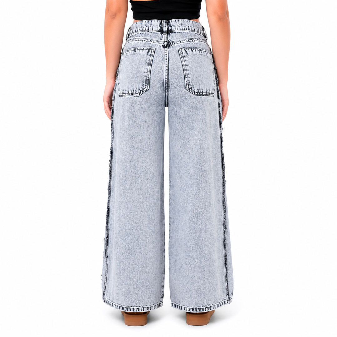 Jeans Wide Leg Rígido Gris Lavado