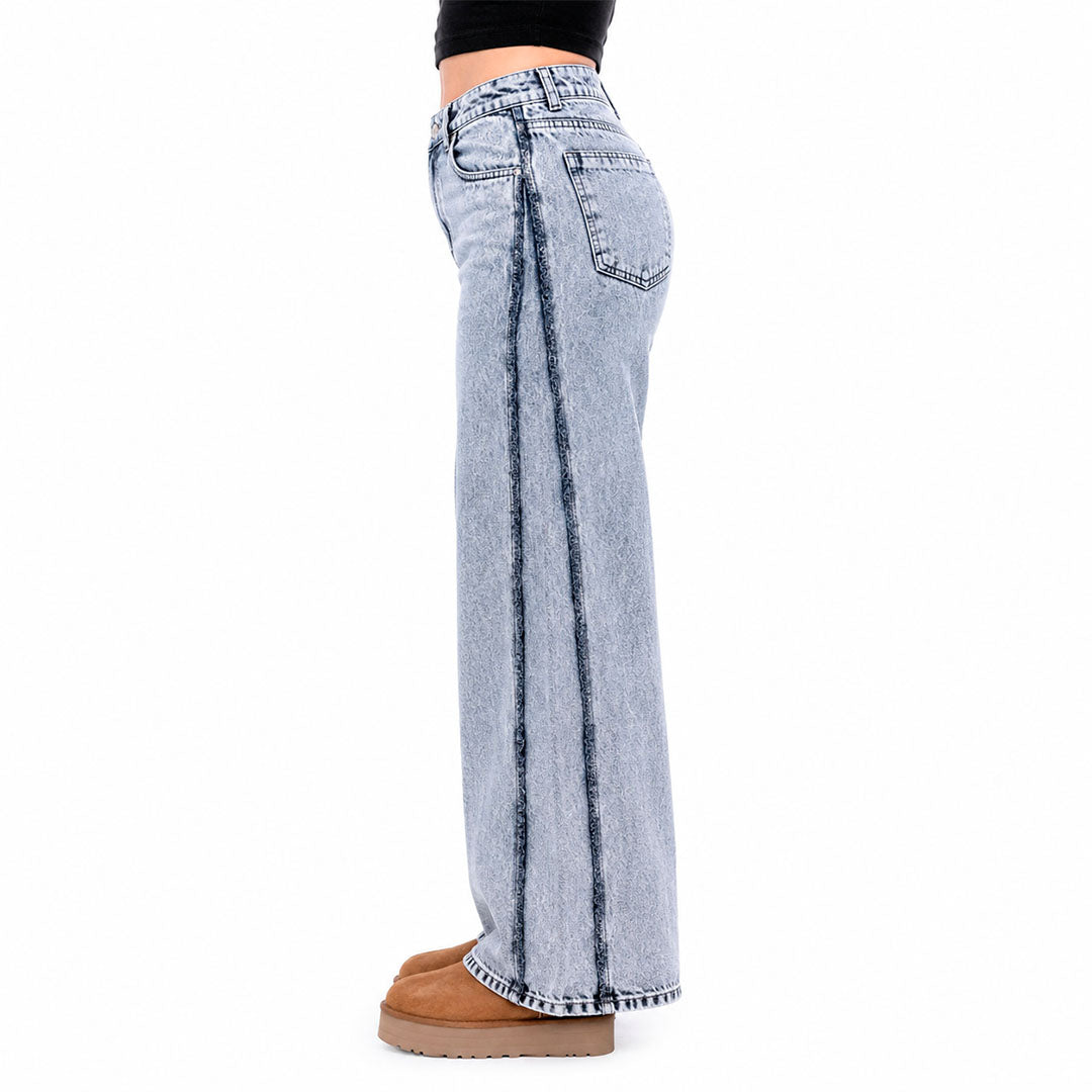 Jeans Wide Leg Rígido Gris Lavado