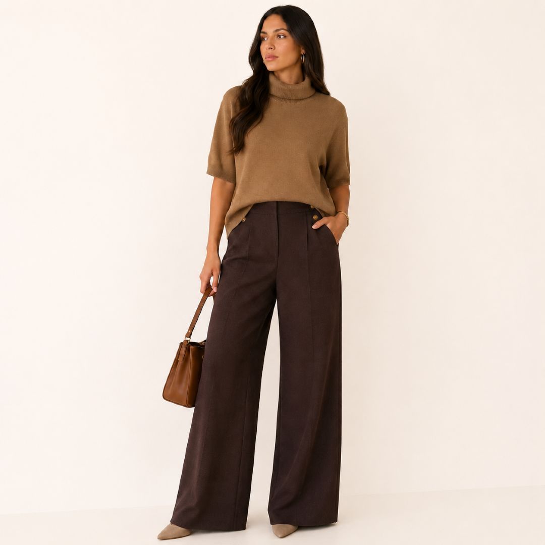 Blusa Tejida de Cuello Alto Camel
