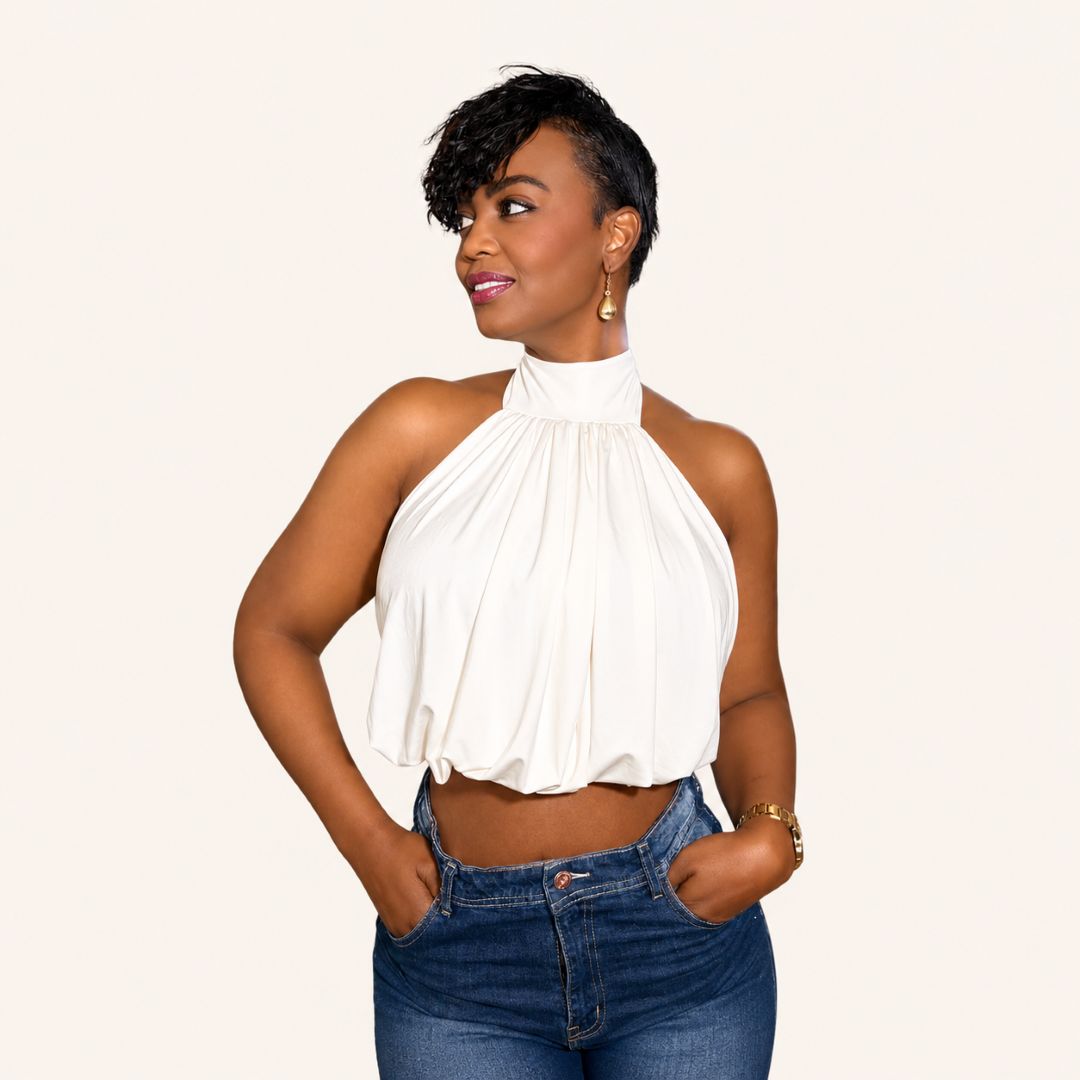 Blusa Halter con Cuello Alto
