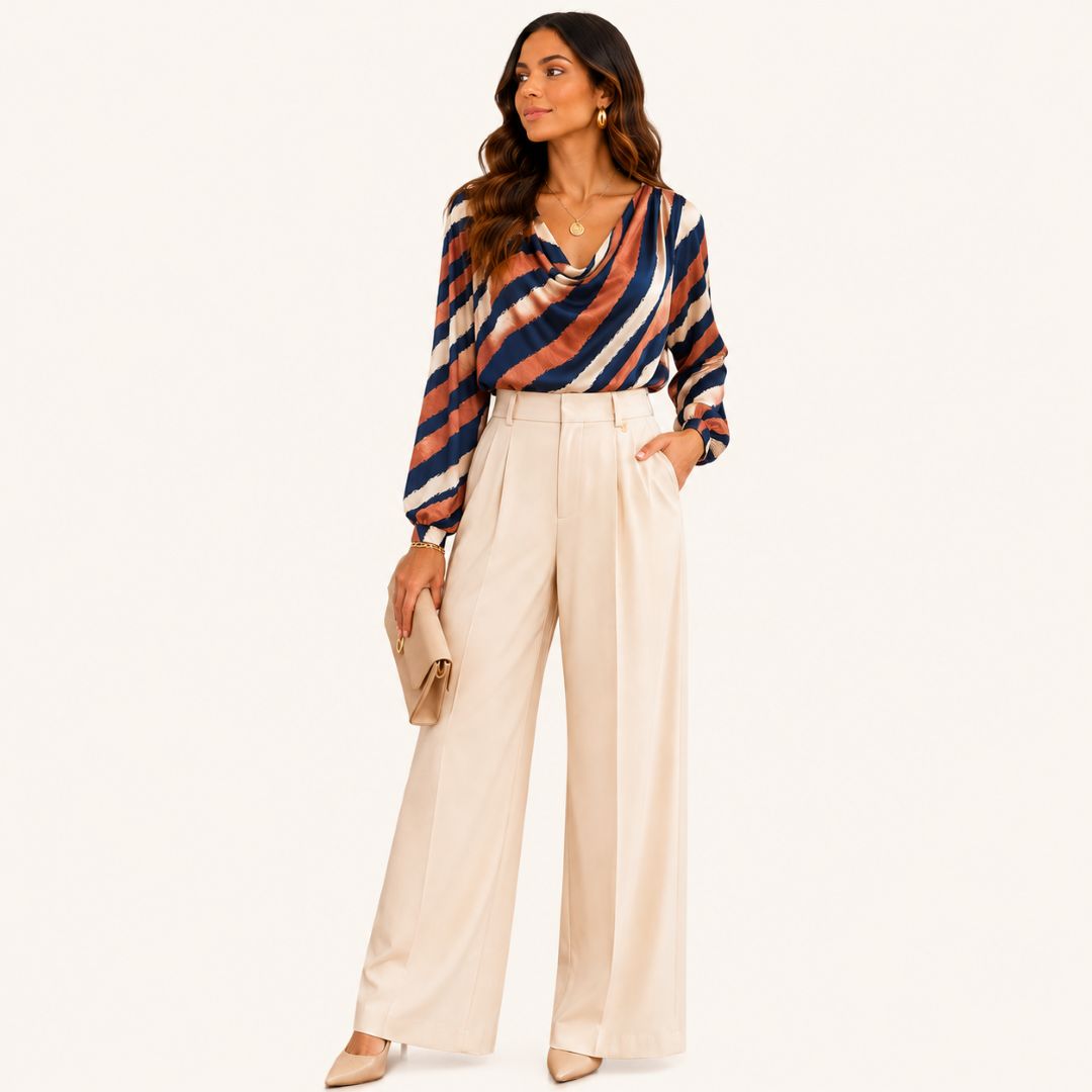 Blusa Estampada de Cuello Drapeado