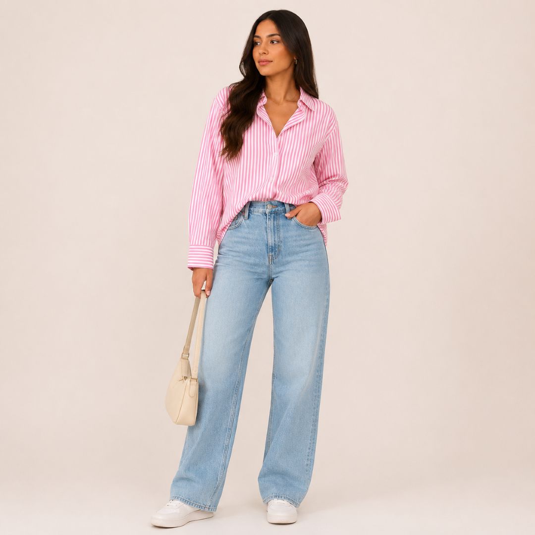 Camisa Rayada Rosada y Blanca