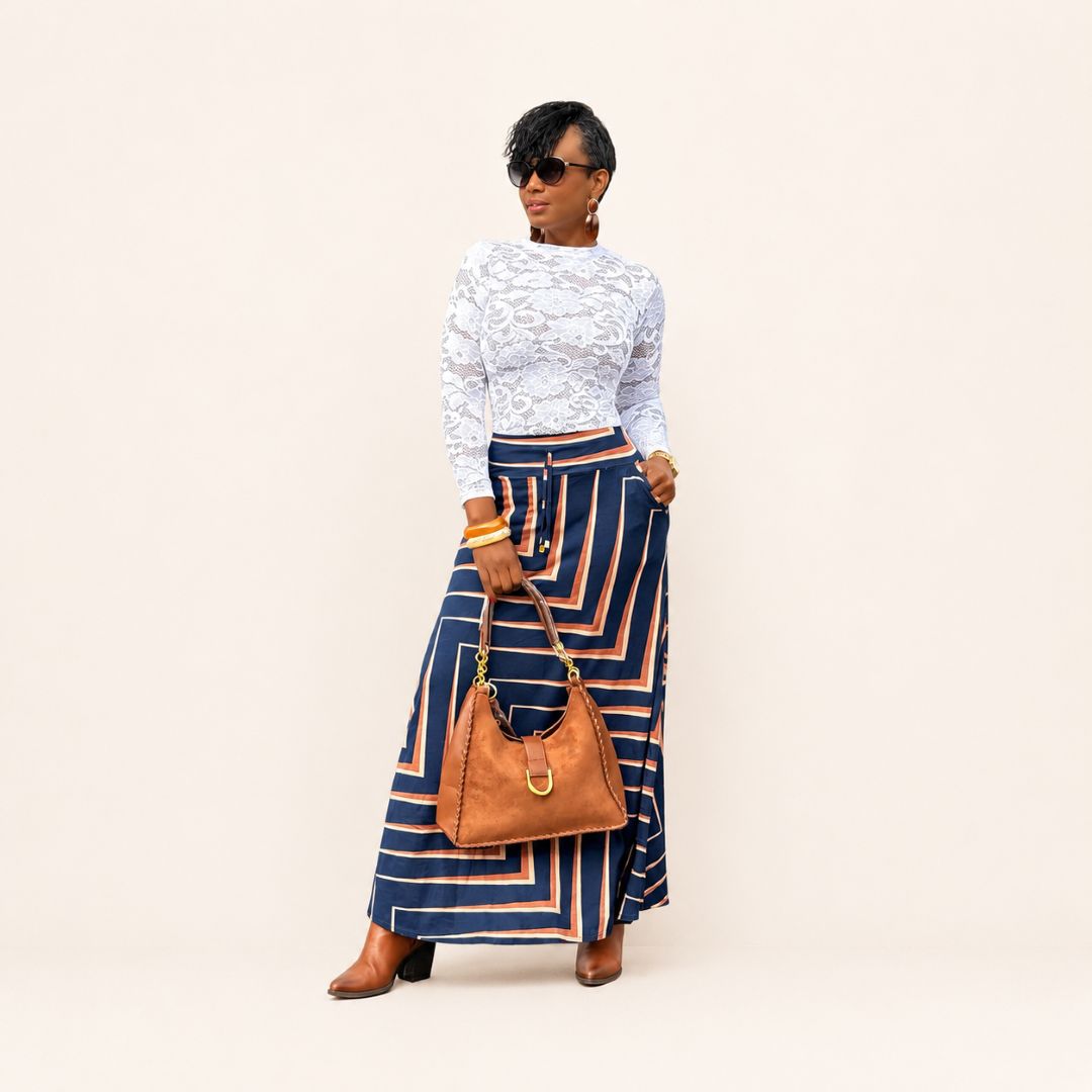 Falda Maxi Estampada Geométrica