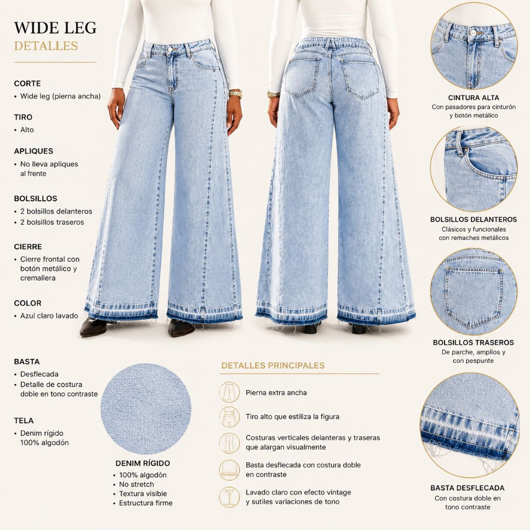 Jean Wide Leg Azul Claro de Tiro Alto