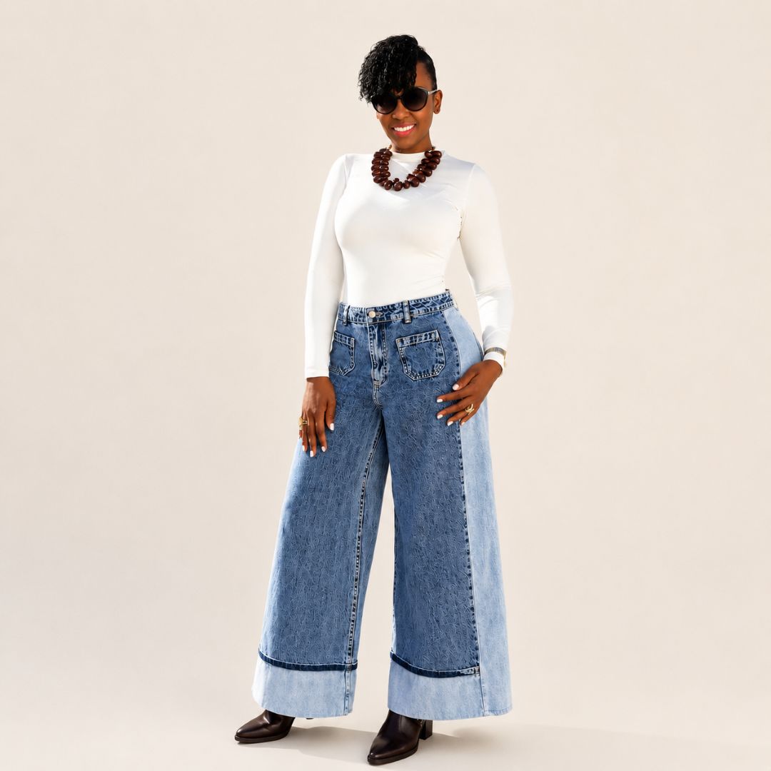 Jean Wide Leg Azul con Bolsillos Frontales