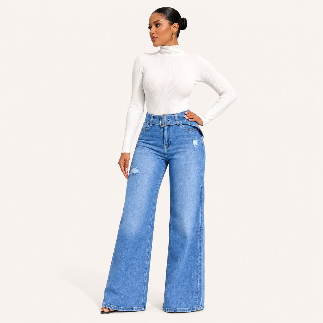 Jeans Wide Leg con Cinturón