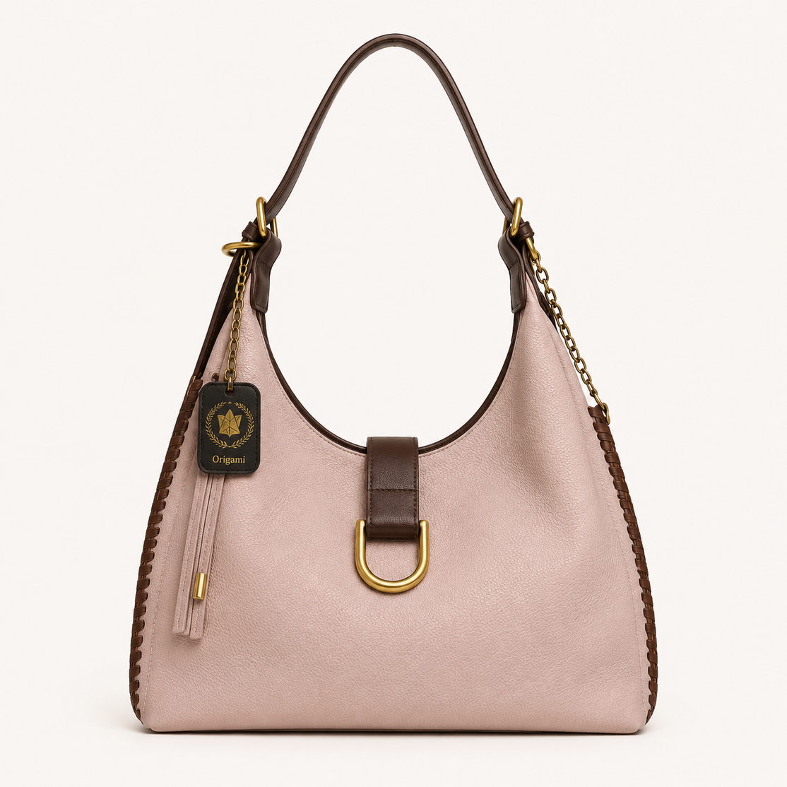 Bolso Hobo Rosa con Detalles Café
