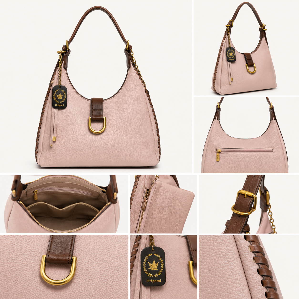 Bolso Hobo Rosa con Detalles Café
