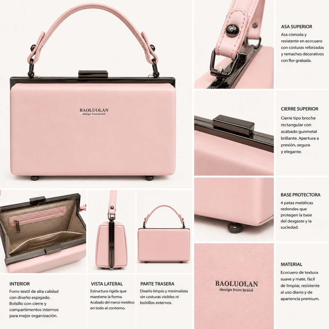 Bolso Rosa Tipo Clutch con Asa Superior