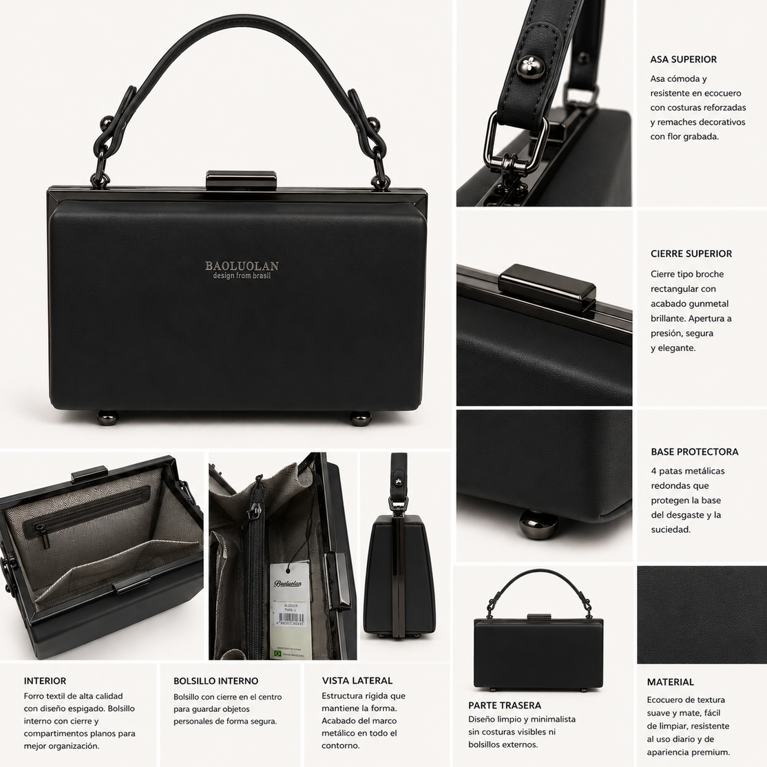 Bolso Negro Tipo Clutch con Asa Superior