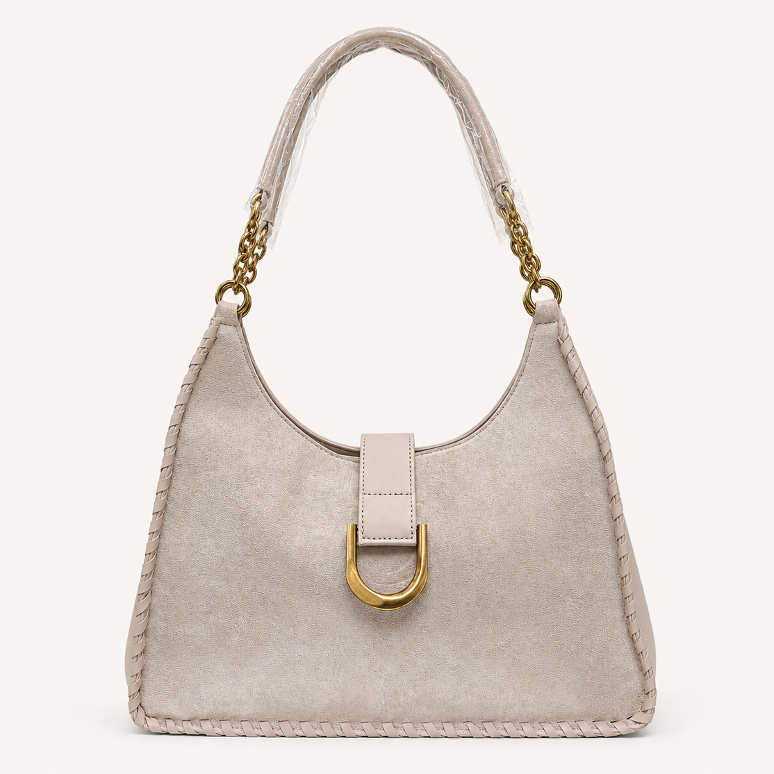Bolso Hobo Beige con Detalles Dorados