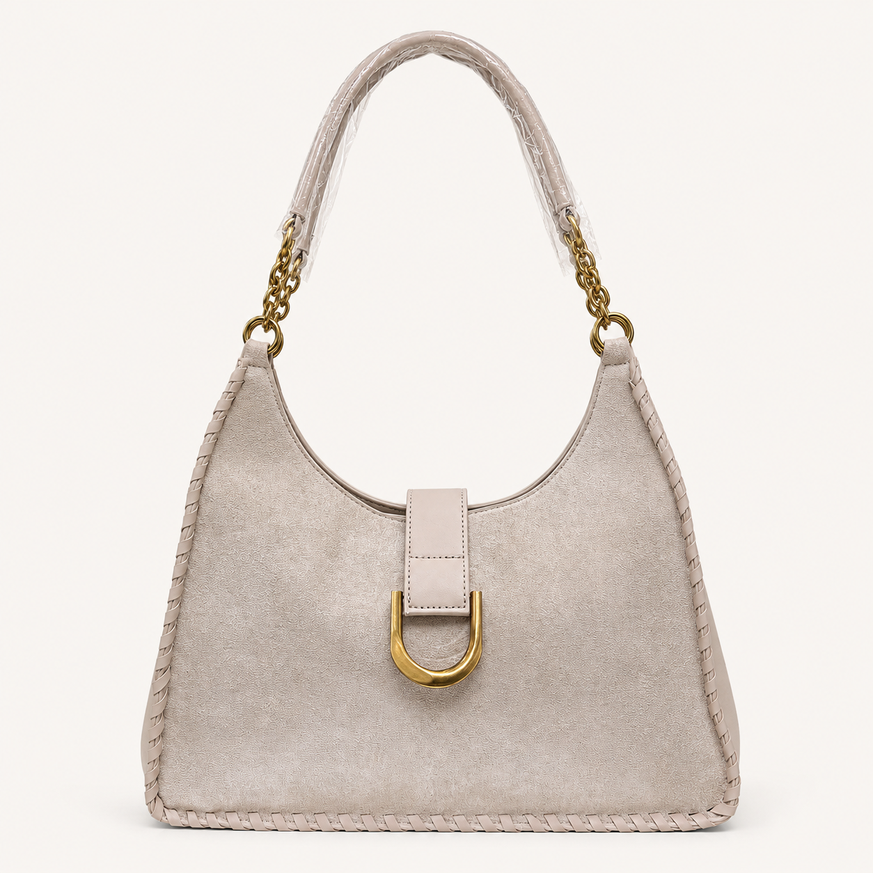 Bolso Hobo Beige con Detalles Dorados