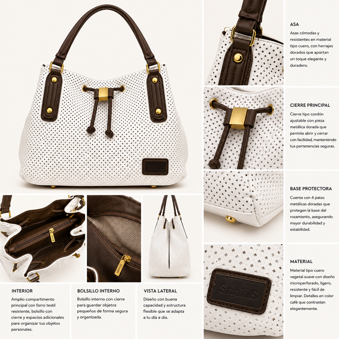 Bolso Blanco con Asas Café