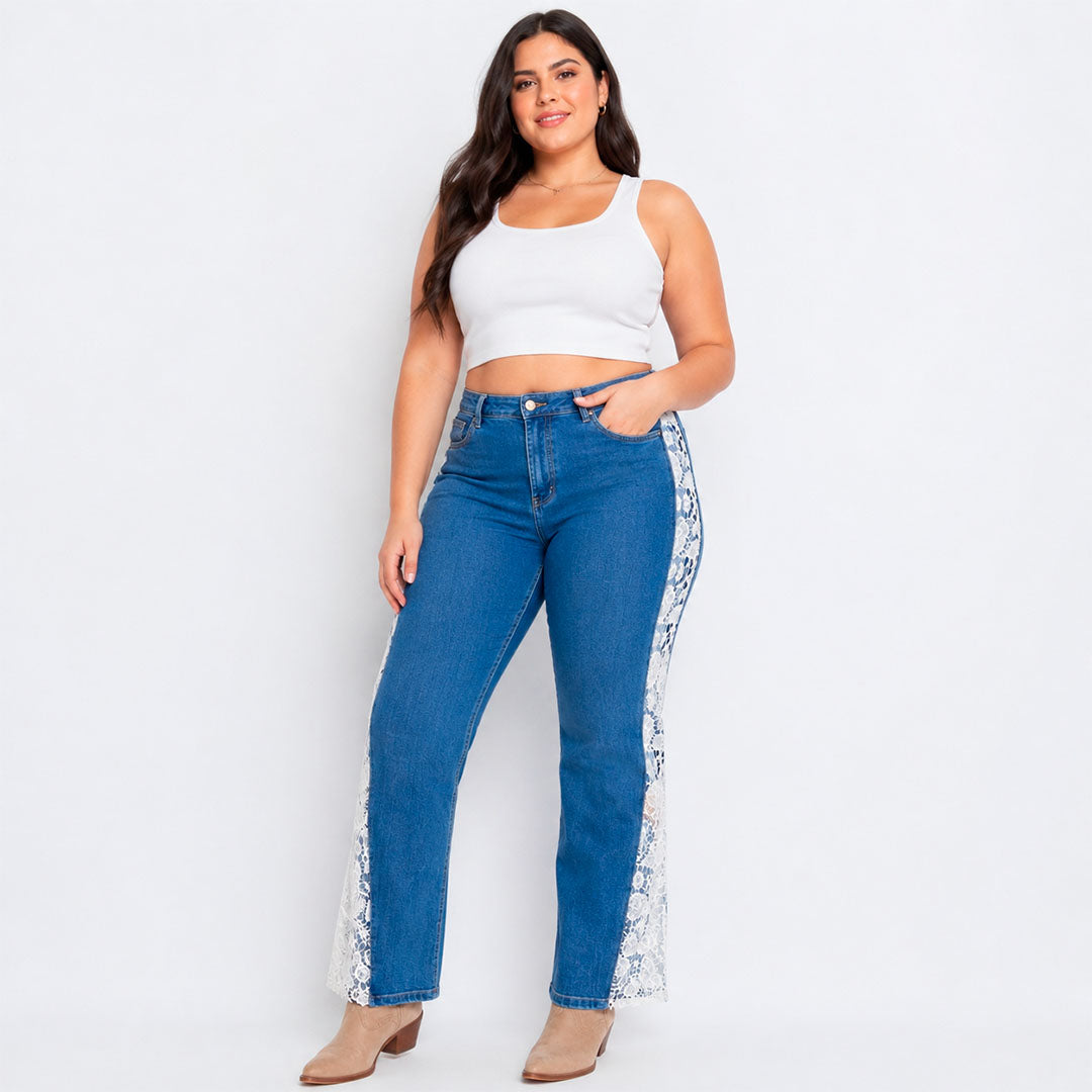 Jeans Denim Encaje Lateral Chic