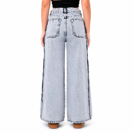 Jeans Wide Leg Rígido Gris Lavado