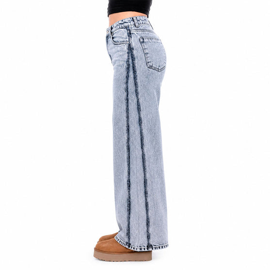 Jeans Wide Leg Rígido Gris Lavado