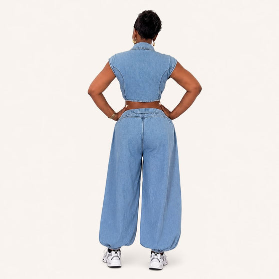 Conjunto Denim Azul con Aplicaciones Brillantes
