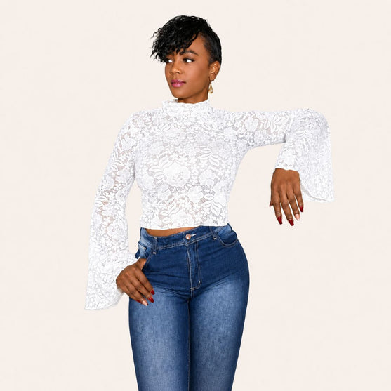 Blusa de Encaje con Manga Campana