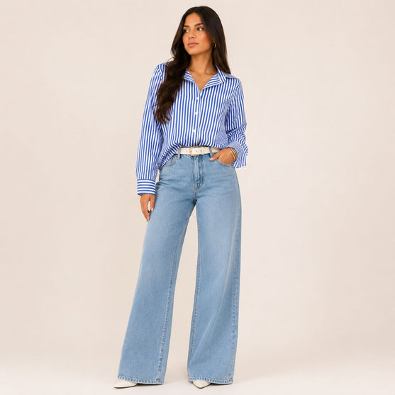 Camisa Rayada Azul y Blanca