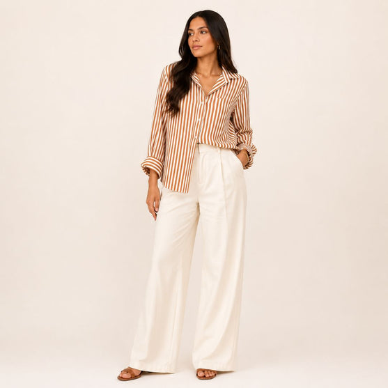 Camisa Rayada Terracota y Blanca
