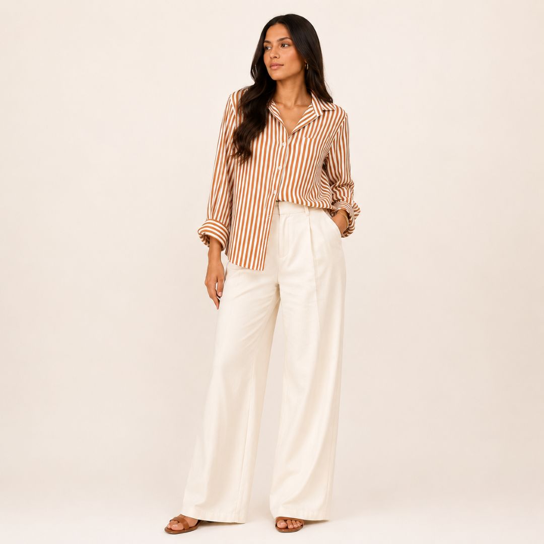 Camisa Rayada Terracota y Blanca