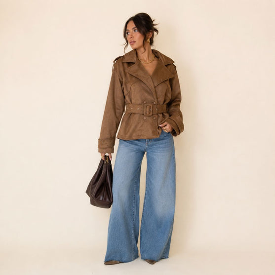 Chaqueta Café Tipo Trench con Cinturón
