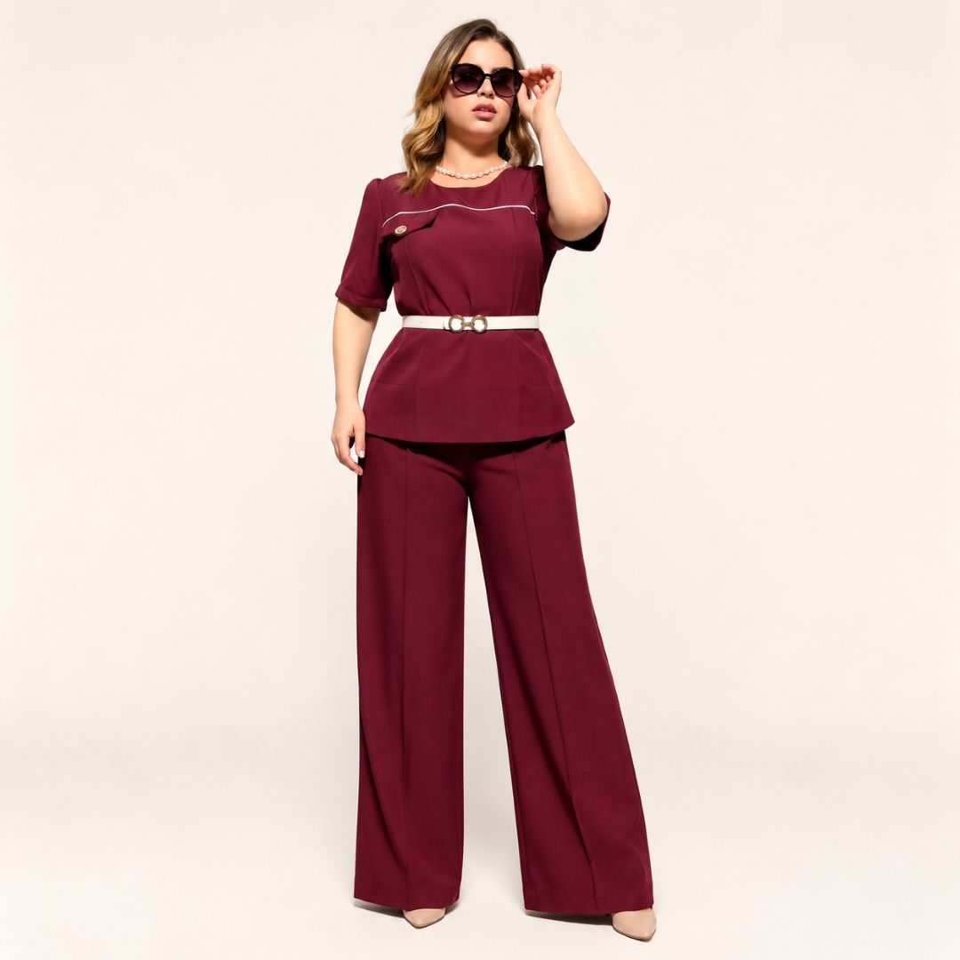 Conjunto Burdeos Blusa y Pantalón Wide Leg