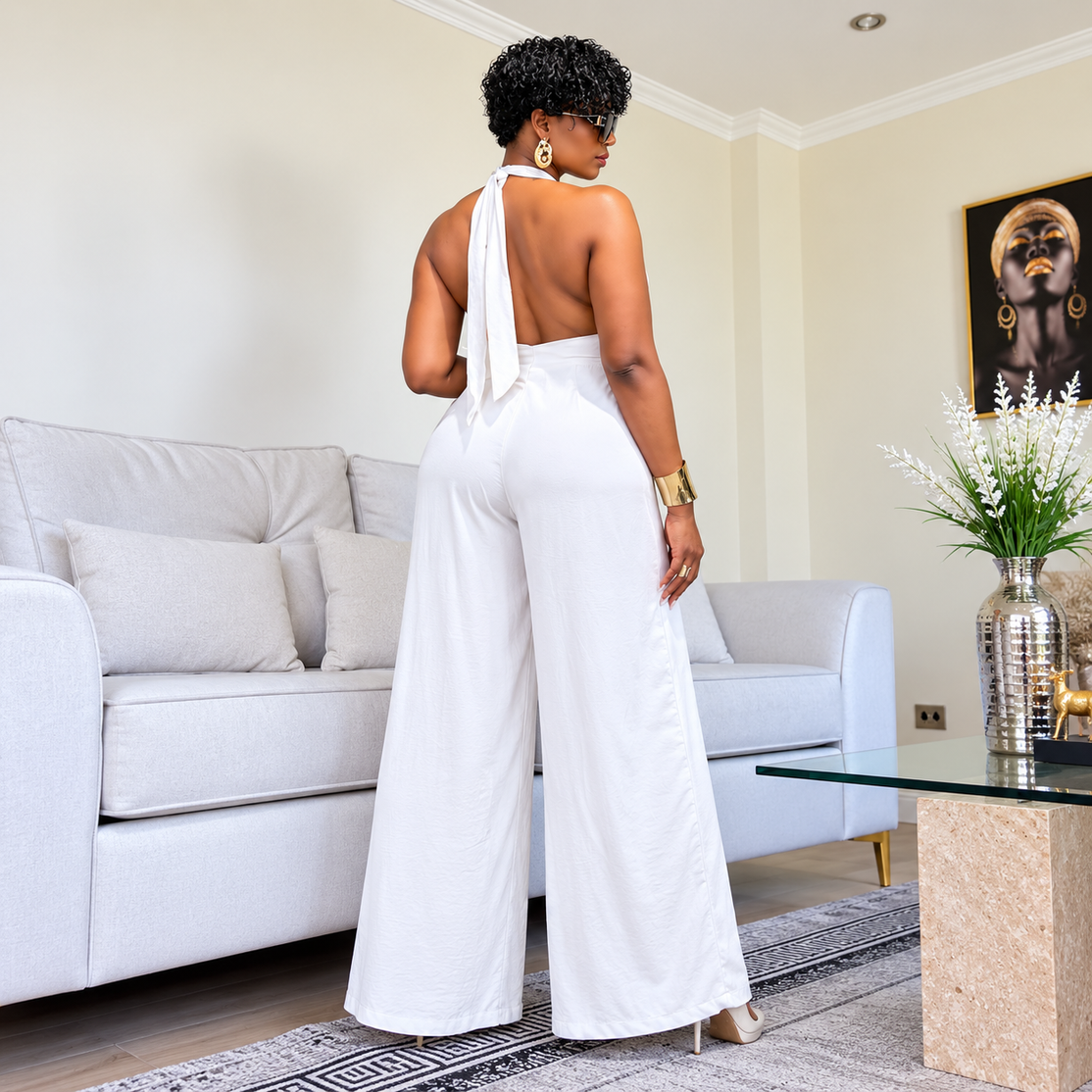 Enterito blanco Mujer Halter con Pierna Ancha