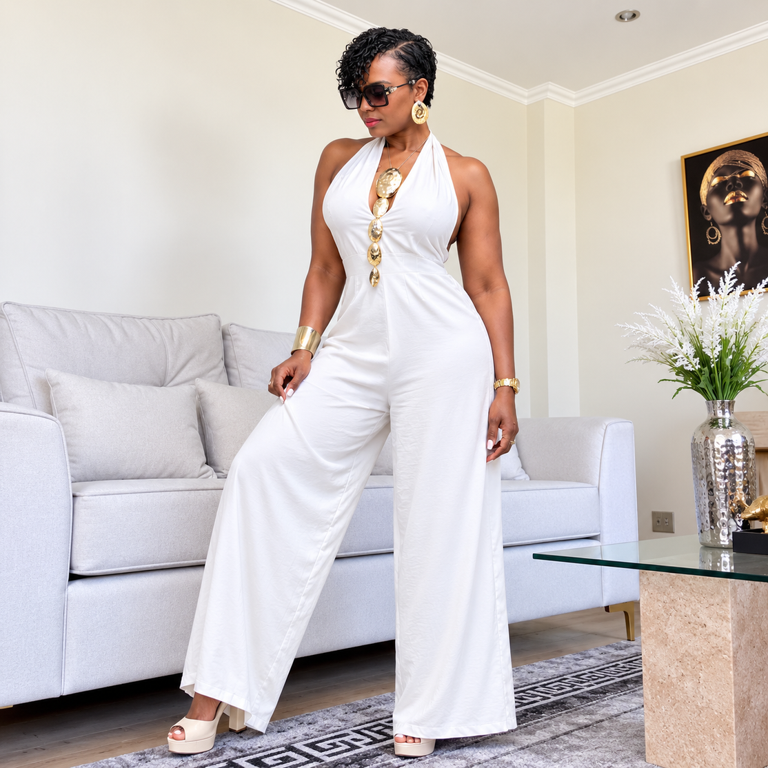 Enterito blanco Mujer Halter con Pierna Ancha