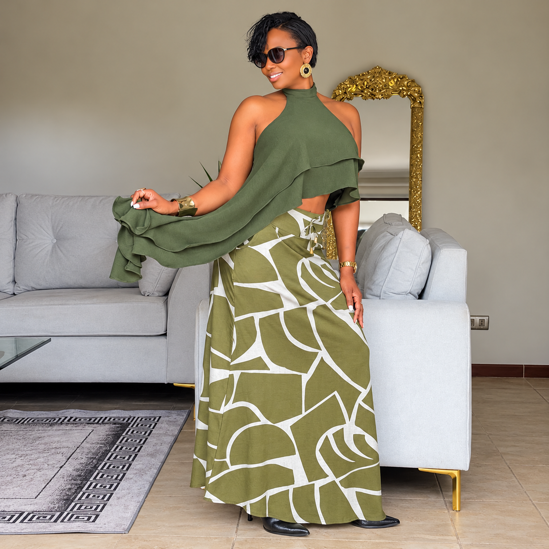 Falda Maxi Verde Estampada