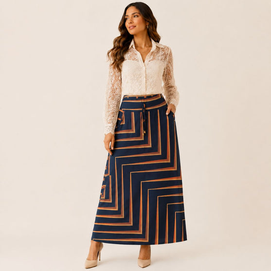 Falda Maxi Estampada Geométrica