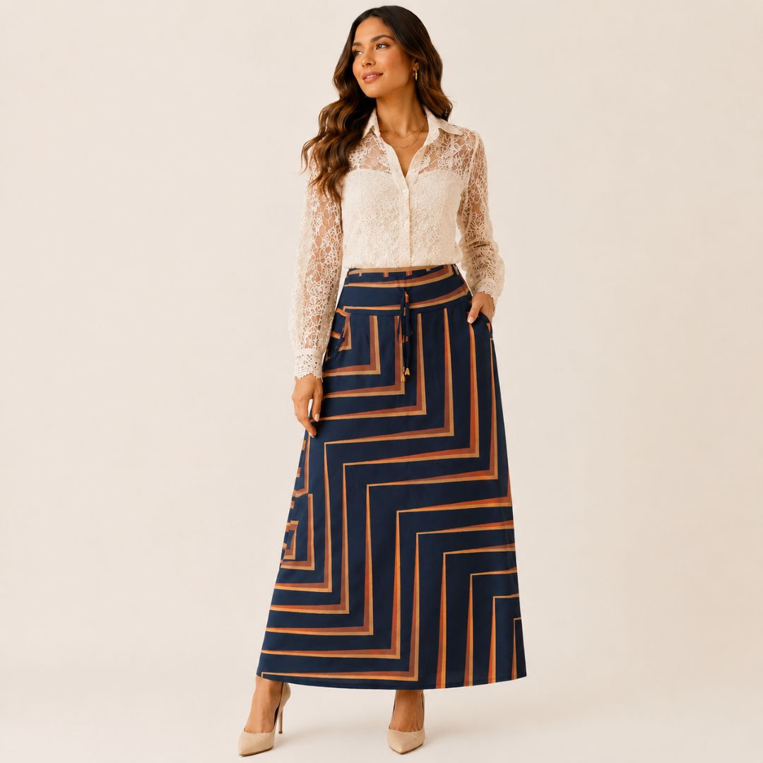 Falda Maxi Estampada Geométrica
