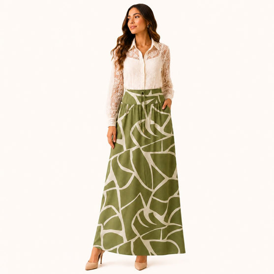 Falda Maxi Verde Estampada