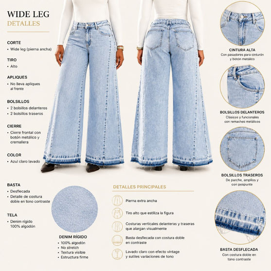 Jean Wide Leg Azul Claro de Tiro Alto