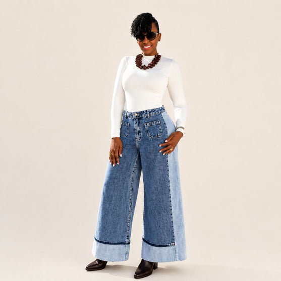 Jean Wide Leg Azul con Bolsillos Frontales