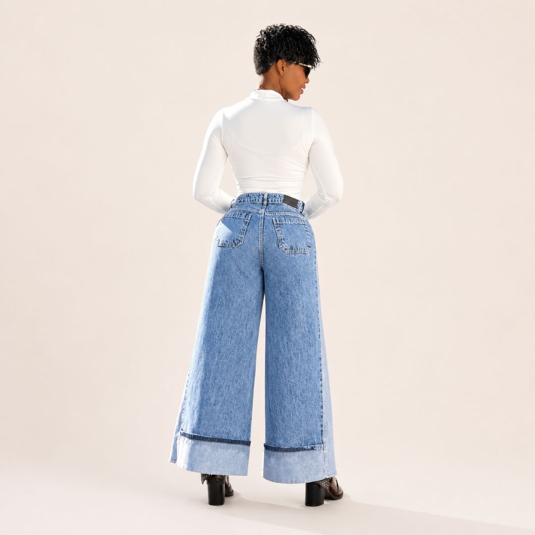 Jean Wide Leg Azul con Bolsillos Frontales