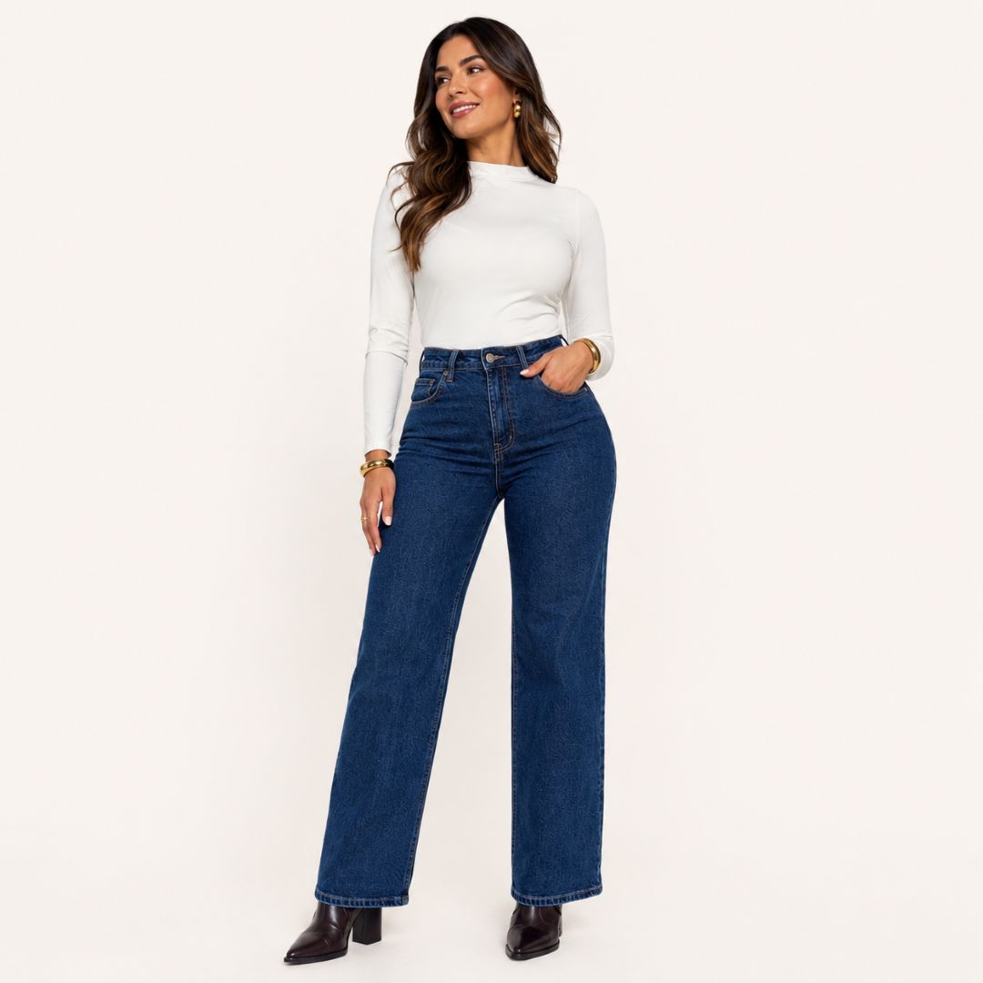 Jeans Wide Leg Azul Oscuro