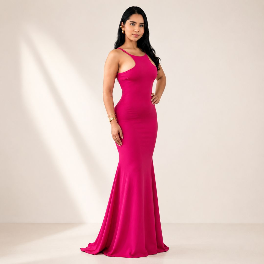 Vestido Largo Sirena Fucsia