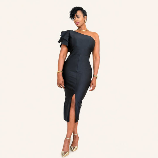 Vestido Midi Asimétrico Negro