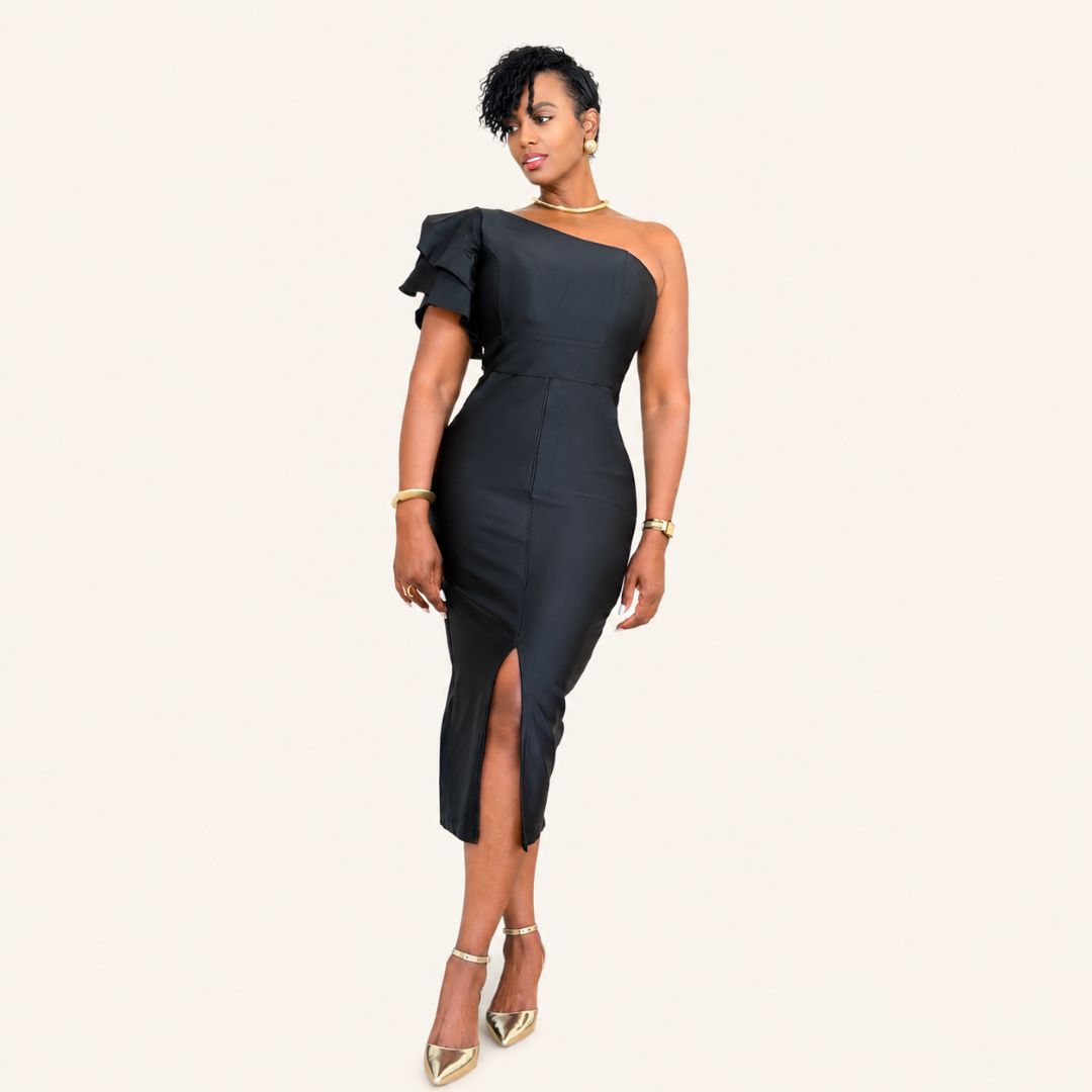 Vestido Midi Asimétrico Negro